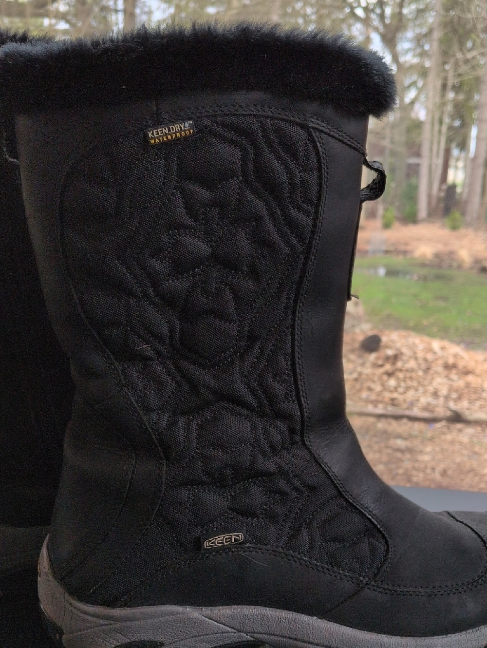 Keen Black Quilted Women's Waterproof Winter Boot with Faux Fur Cuff